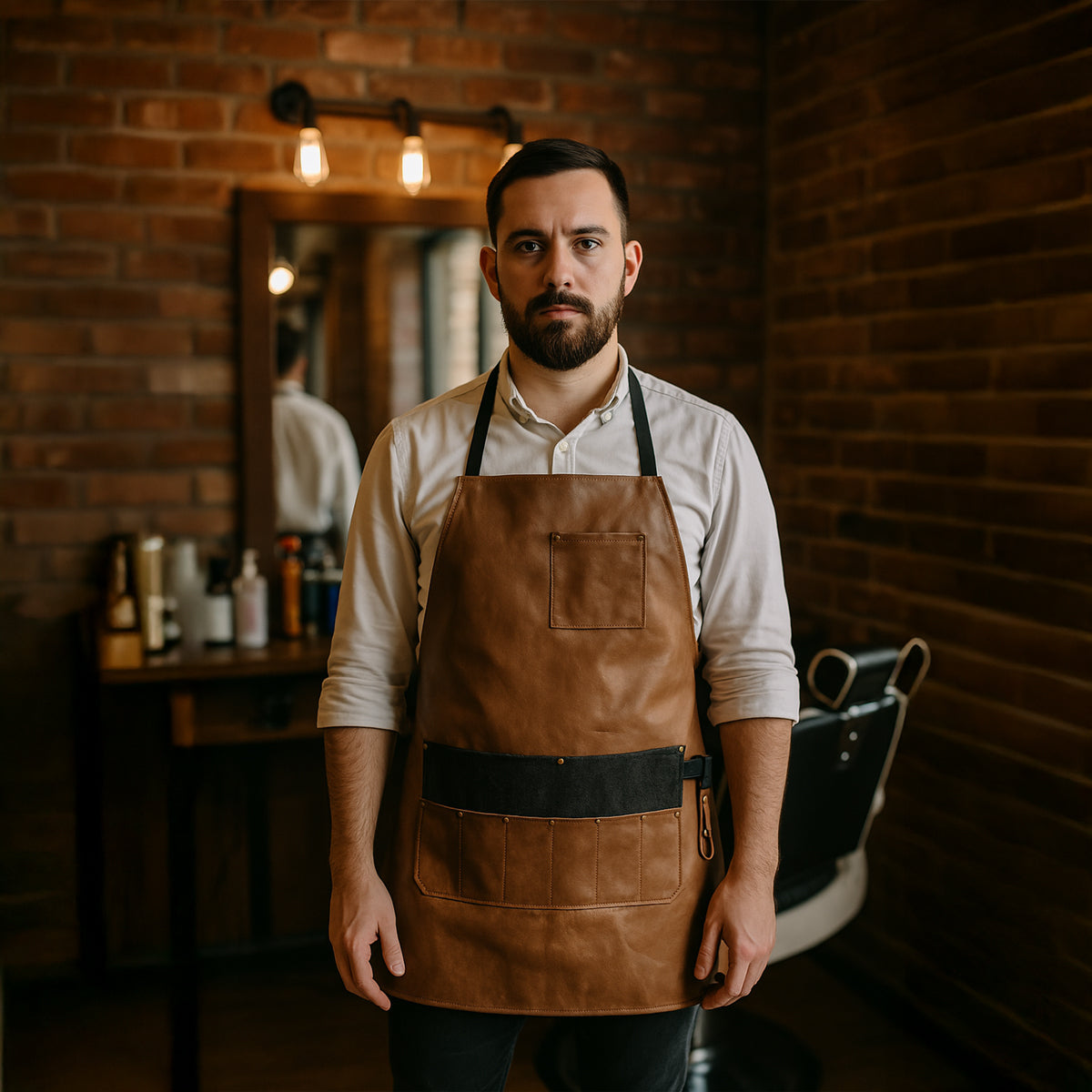 Tablier barbier beige avec poche