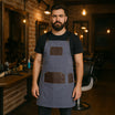 Tablier Barbier Tissu Gris Poche Cuir
