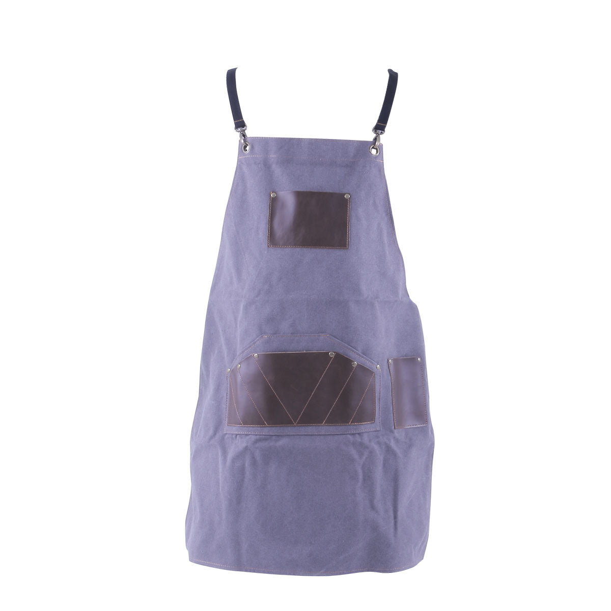 Tablier Barbier Tissu Gris Poche Cuir